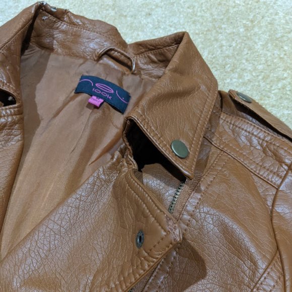 neu look Brown Faux Leather Cropped Jacket - Picture 3 of 9